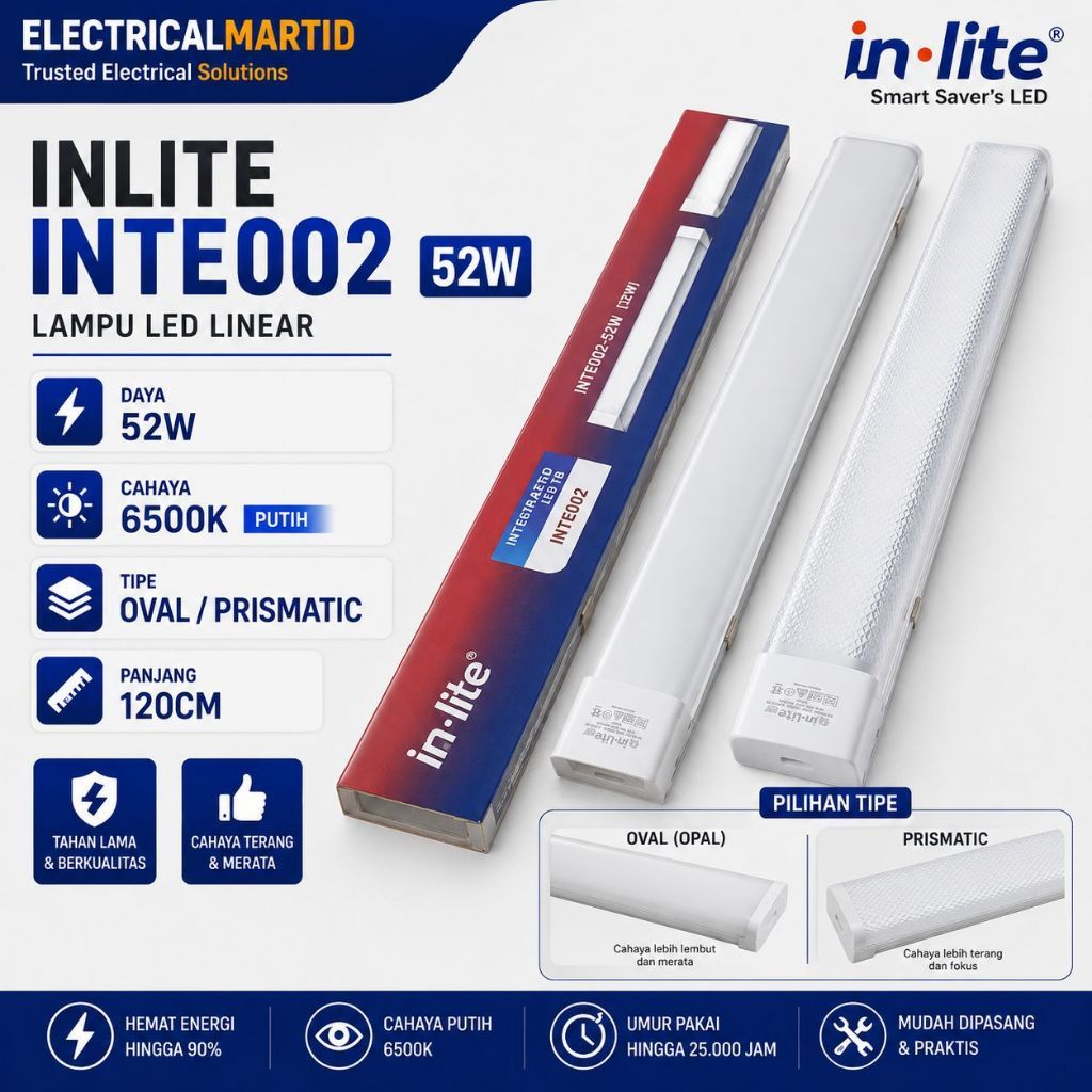 INLITE INTE002 52W Kap Lampu LED T8 Integrated 120CM 52 Watt IN-LITE / LAMPU INLITE T8