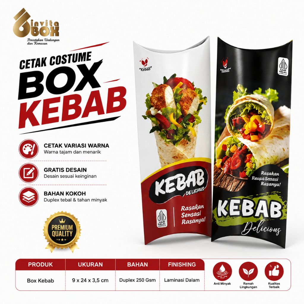 Box Kebab I Desain Costume I Duplek 250 Gsm I Size 9 x 24 x 3,5 CM I Cetak Fullcollor