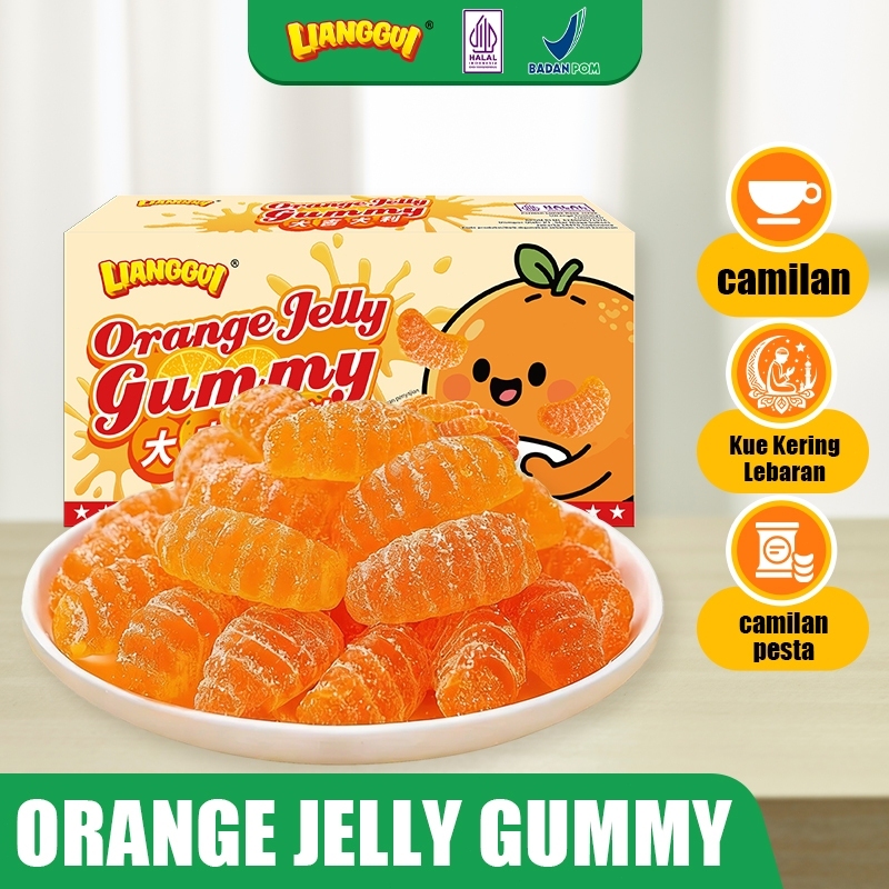 Lianggui - Jelly Jeruk Halal Snack Cemilan Harian Keluarga Anak & Ulang Tahun, Permen Kenyal Lezat