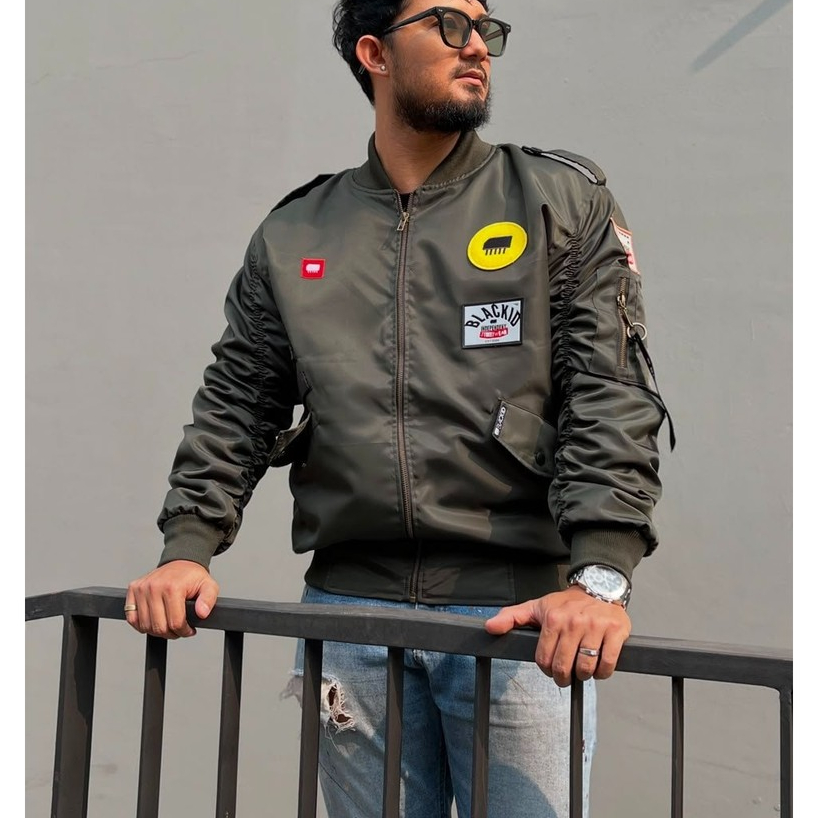 Blackid Jaket Bomber Green Army Bomber Jacket