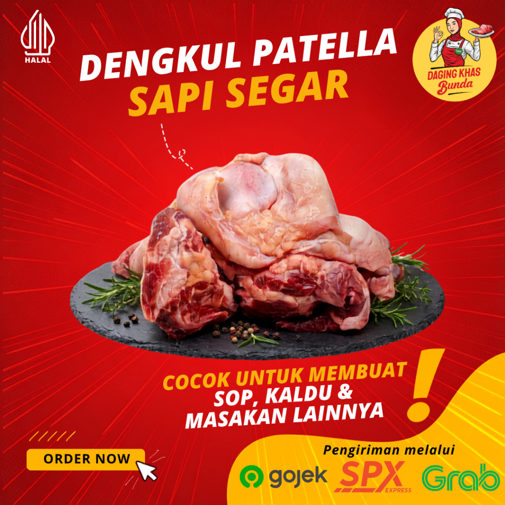 Dengkul Patella Sapi Lokal Premium – Fresh Vacum Pack, Halal & Higienis | Daging Khas Bunda
