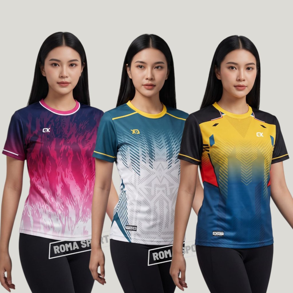 Kaos Olahraga Wanita GK Roma Sport Lengan Pendek Motif Gradasi untuk Badminton