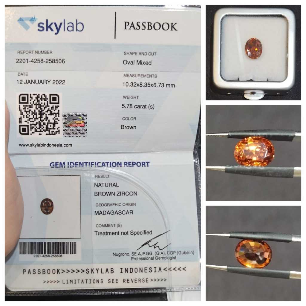 Natural Brown Zircon 5.78ct Oval Mixed Madagascar Certified Skylab Indonesia Batu Permata