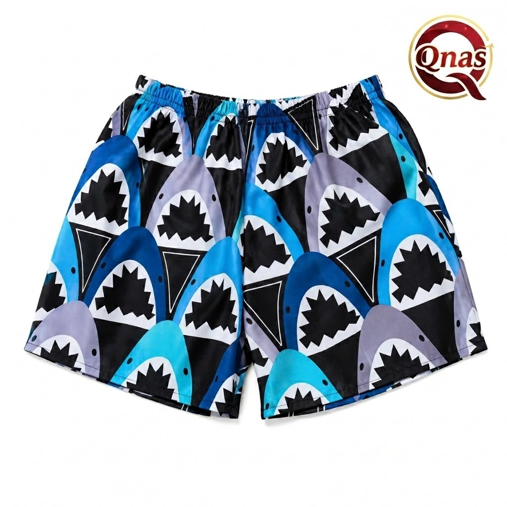 Celana Boxer Pria Wanita Pendek Motif Gigi Hiu By Qnas - Bahan Katun Premium Adem Ukuran Allsize