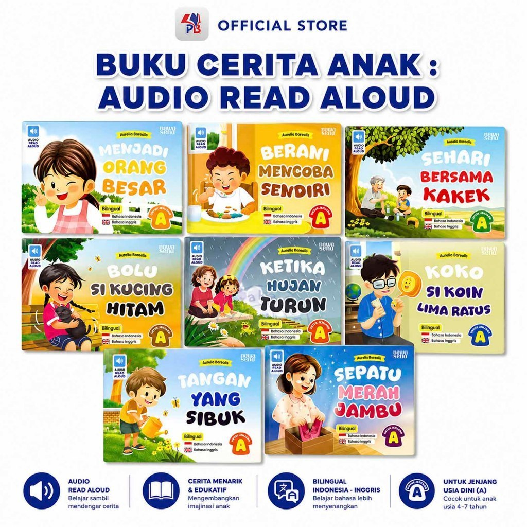 Buku Cerita anak Bilingual (Indonesia-Inggris) Seri Audio Read Aloud : / Sepatu Merah Jambu/ Menjadi