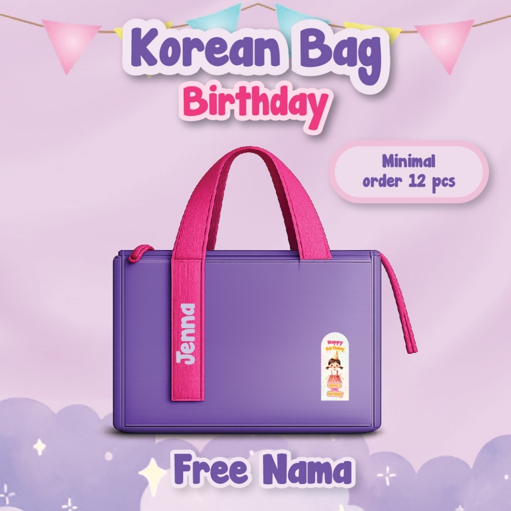 TAS KOREA CUSTOM NAMA/ TERLARIS/ BAHAN PREMIUM/GOODIEBAG ULTAH ANAK/SOUVENIR ULTAH P25 L13 T20 DIOR 