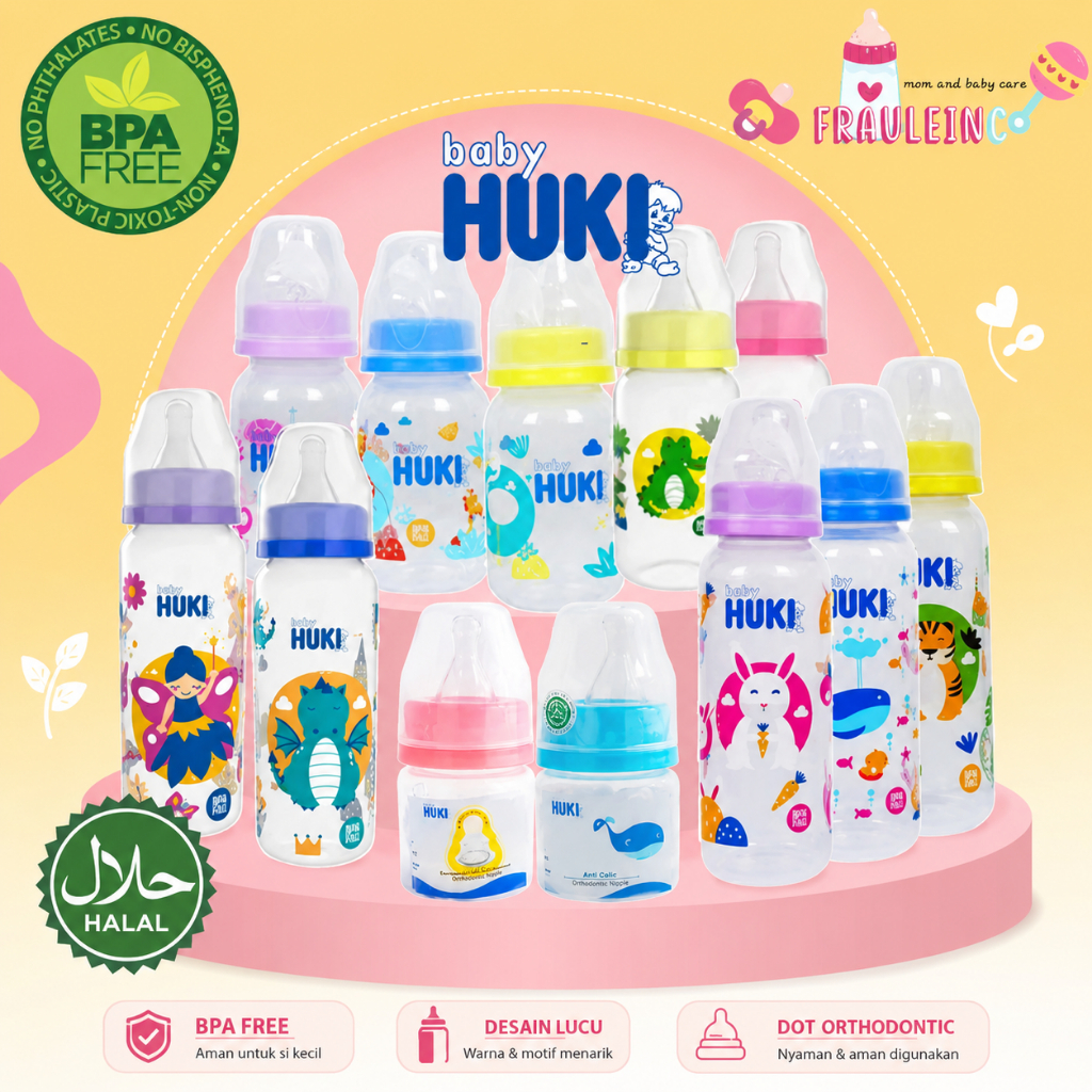 HUKI Baby Botol Susu 60ml 120ml 240ml Dot Gepeng /Nipple Bulat Botol susu bayi