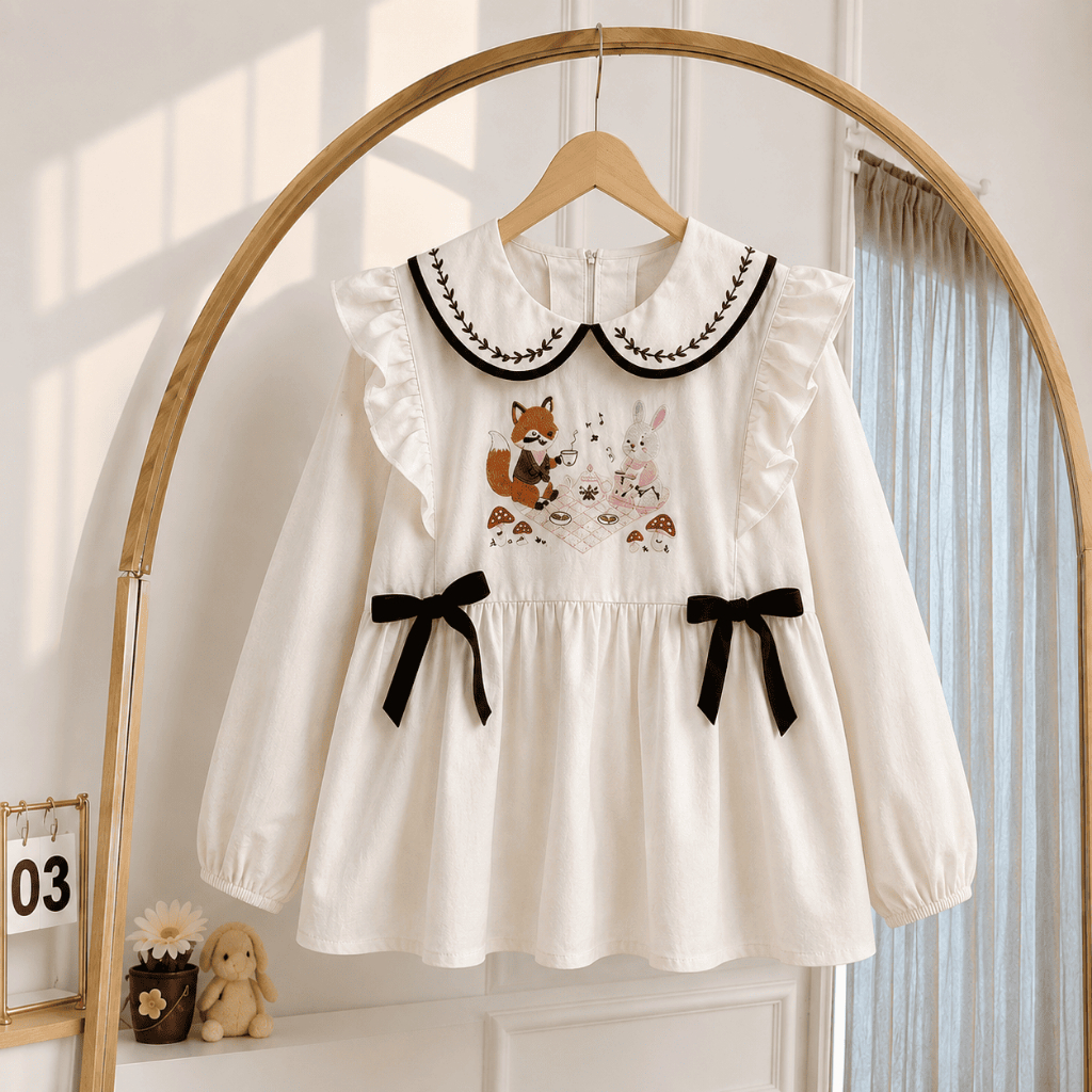 Elthea Blouse Lengan Panjang Kerah Peter Pan Bordir Boneka Ukuran LD 120 110 100 95 90 Bahan Linen R