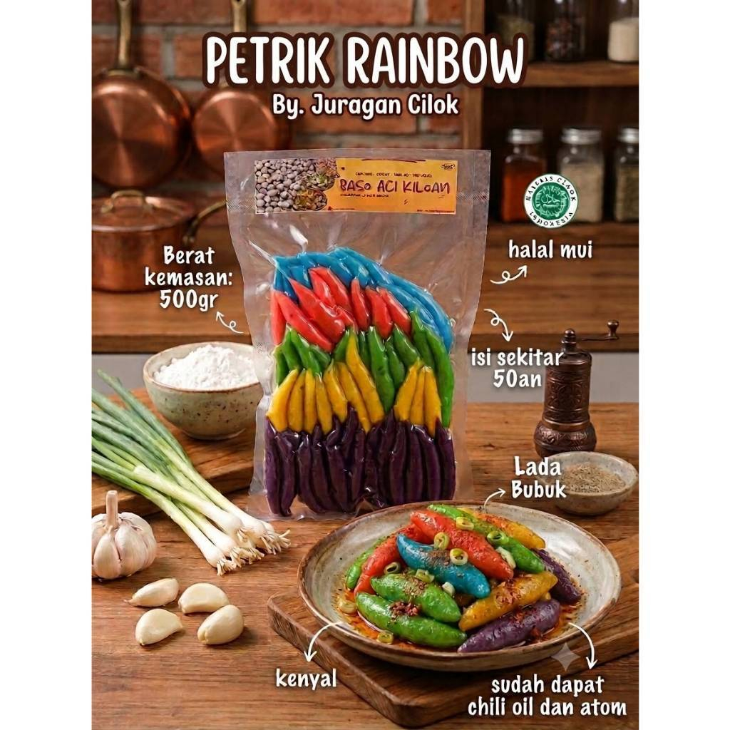 Petrik Rainbow Baso Aci Kiloan Lada Bubuk 500gr Halal Mui Isi Sekitar 50an