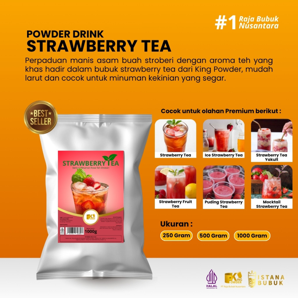 Bubuk Regular Rasa Strawberry Tea ,bubuk rasa stoberi teh, bubuk regular strawberry teh 1 kg