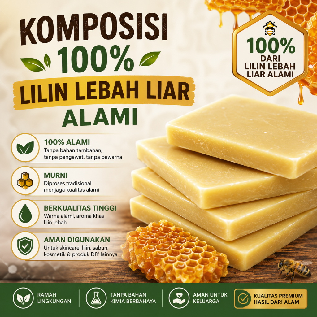 Beeswax Lilin Lebah Murni / Lilin Lebah 1 Kg / Pure Beeswax / Lilin Lebah Madu Hutan