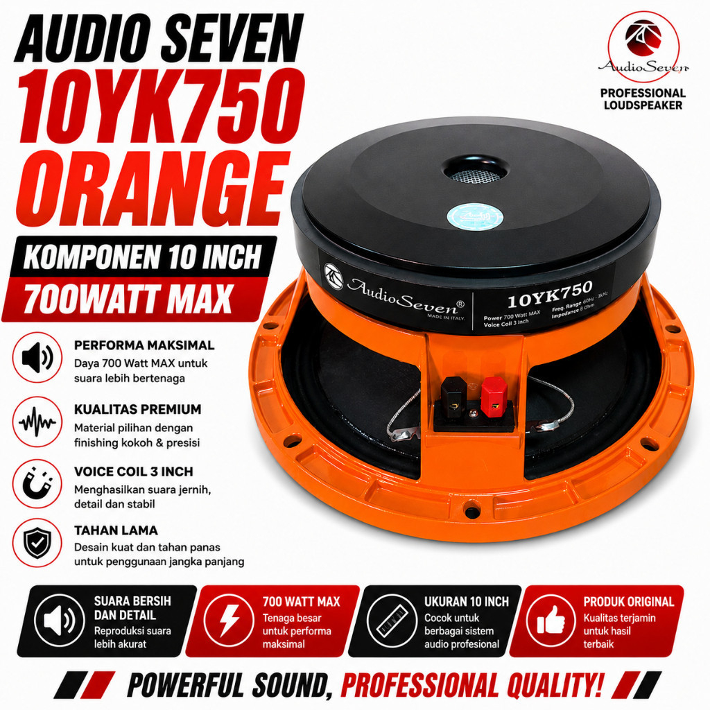 Komponen Speaker Audio Seven 10 Inch10750 YK / 10YK750 Orange Original