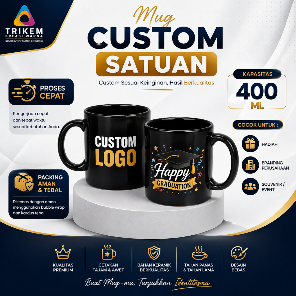Trikem Mug Keramik Hitam Mug Custom Logo I PRE ORDER Mug Hitam Custom Logo Souvenir Event Gift