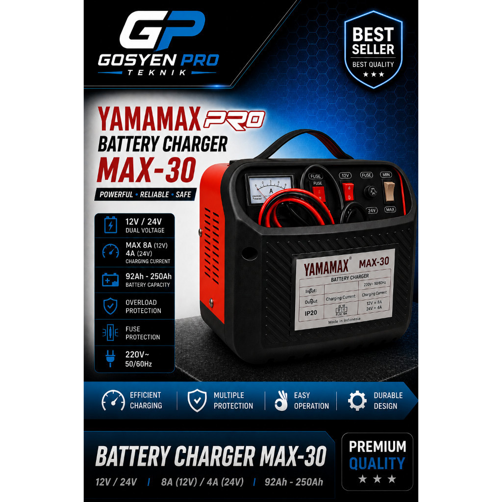 BATERAI CHARGER / SETRUM AKI / SETRUM ACCU MAX-30 12V YAMAMAX-PRO