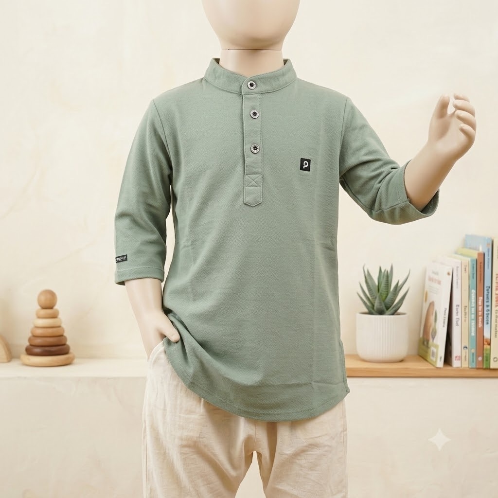 MUMAYIZ Baju Kurta Anak Lengan 3/4 Bahan Cotton Viscose Usia 4-15 Tahun Multiwarna
