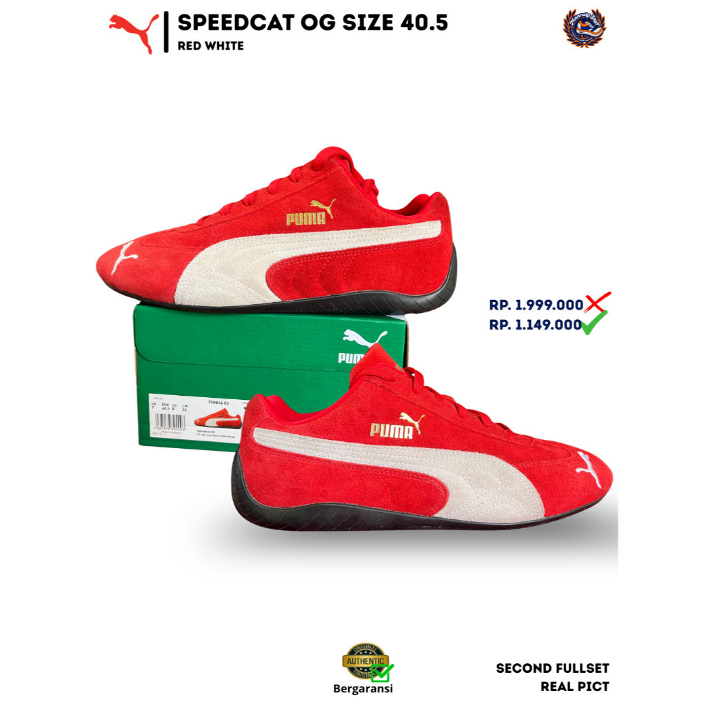 Sepatu Puma Speedcat OG Red White Size 40.5 Second Original Fullset Sneakers