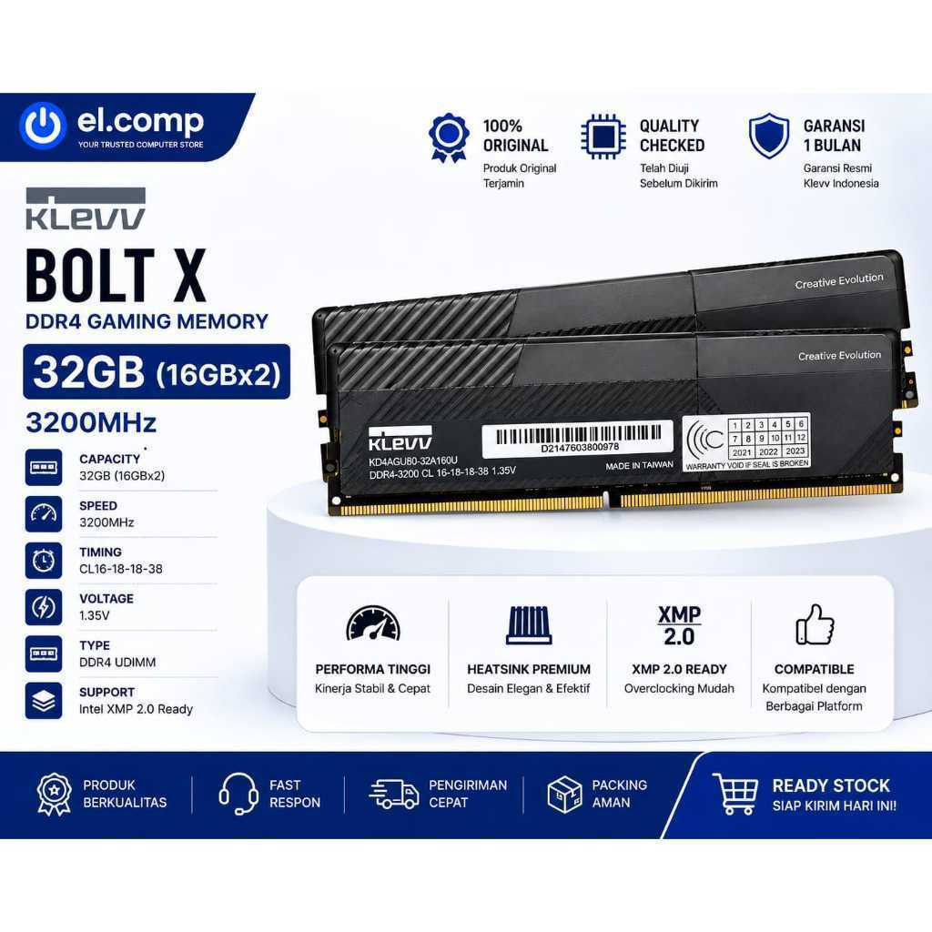 LONGDIMM DDR4 32GB KIT (16GB 2X) KLEVV BOLT X PC 3200