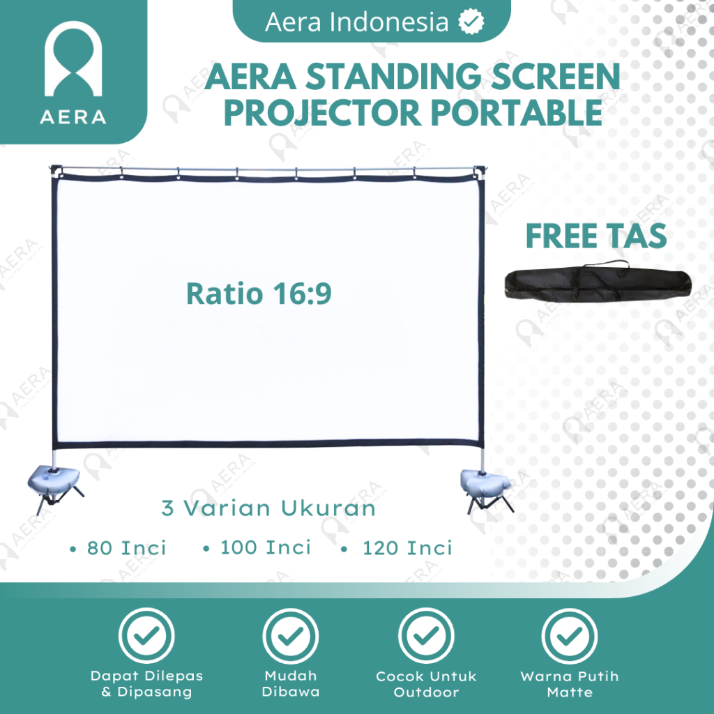 Standing Screen Projector Outdoor 80 - 100 - 120 inch Ratio 16 : 9 | Layar Tripod Proyektor Lipat | 