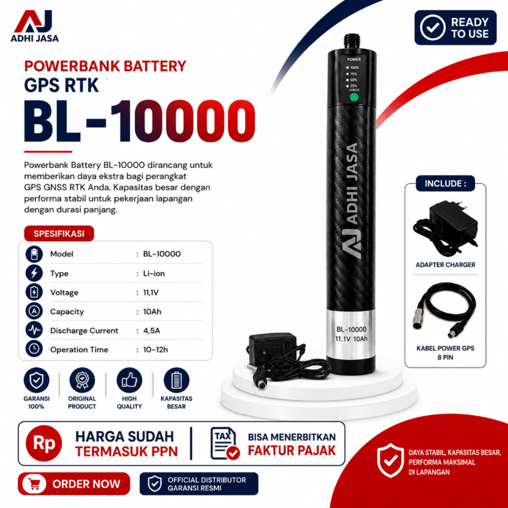 GPS RTK Pole Power Battery BL-10000 External Pole Batre Untuk trimble
