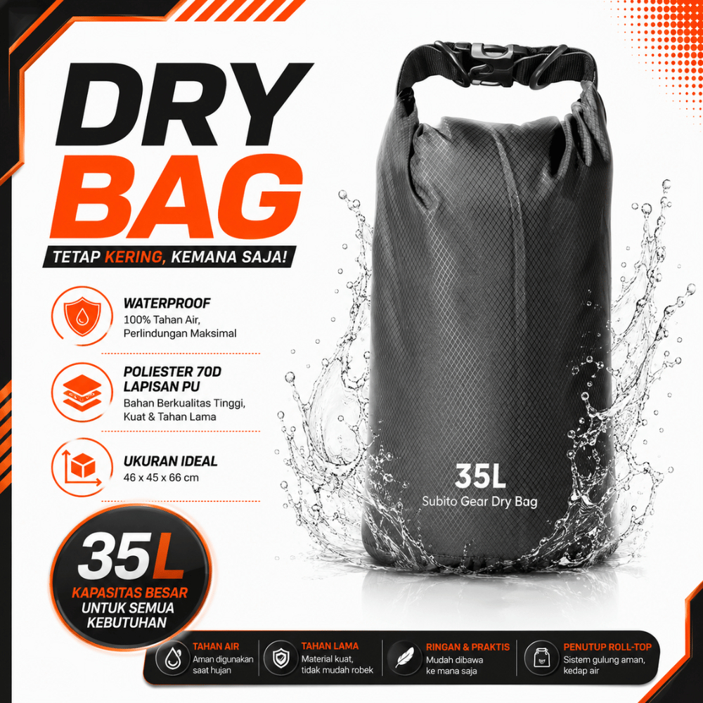 BSDMall Tas Anti Air Dry Bag Camping Mancing Aktifitas Outdoor 35 L