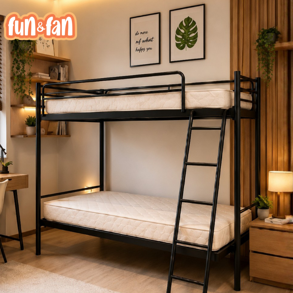 FUN&FAN Rangka Bunk Bed Susun Besi 96x210x170 cm Bundling Kasur Matras Busa 90x200cm Tempat Tidur Ti
