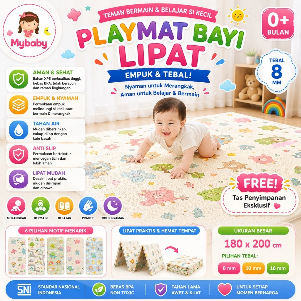 SNI C Playmat Bayi Karpet Lipat Playmat Foldable Bayi Karpet Bayi 180x200cm Matras Bayi Playmate Foa