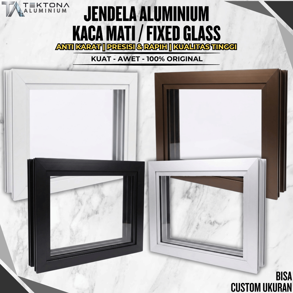 Jendela alumunium kaca mati boven tanpa bukaan 50x20 50x80 50x100 bisa custom ukuran