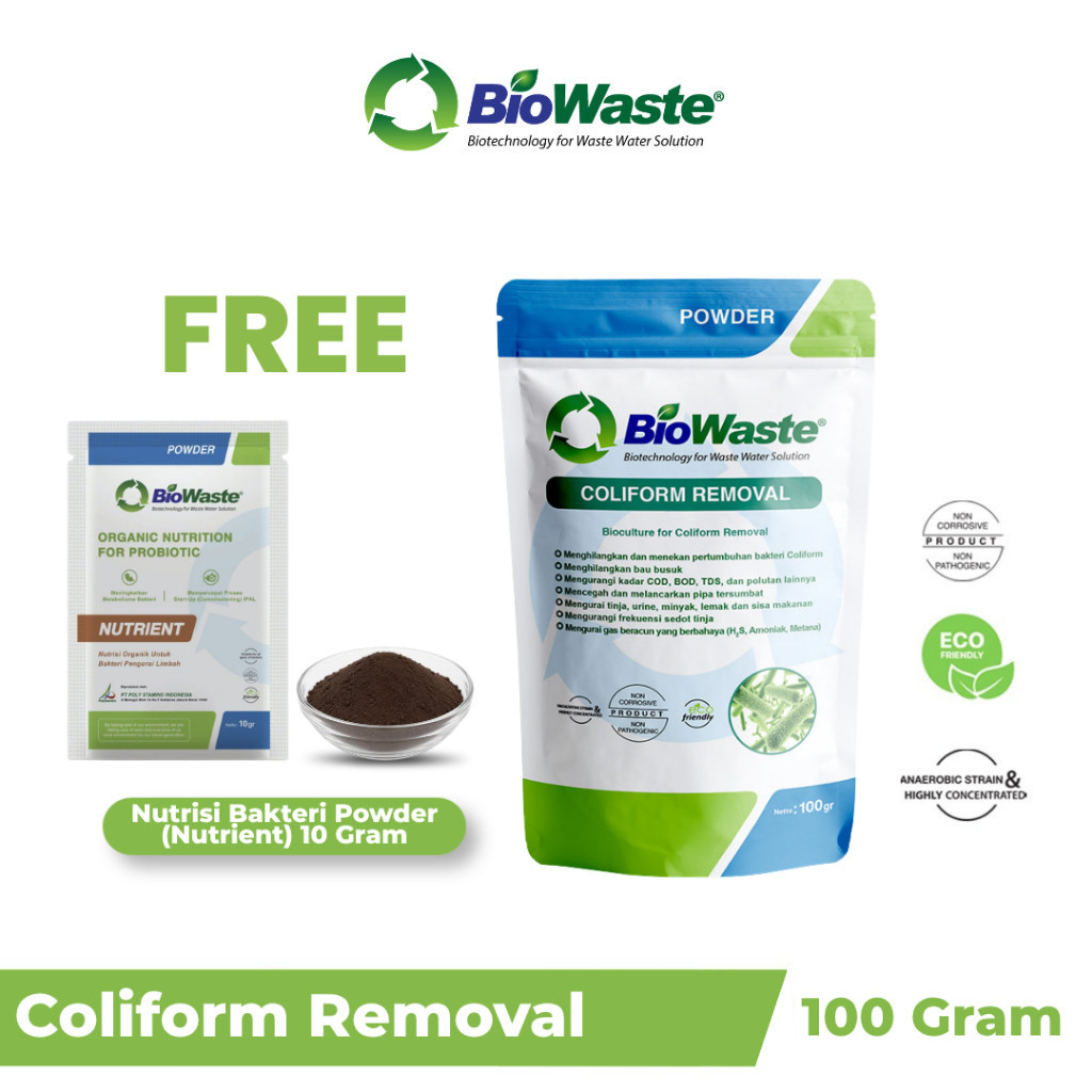 Biowaste Coliform Removal Bakteri Pengurai Limbah IPAL MBG Penghilang Bau & E-Coli Saluran Air WC Ma