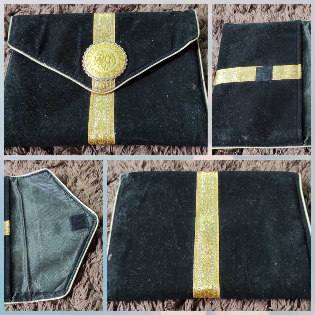 Seken/Preloved Dompet Bludru Kilap Tas Buku Yasin Majmu Syarif/Hitam-Gold, 22 x 16