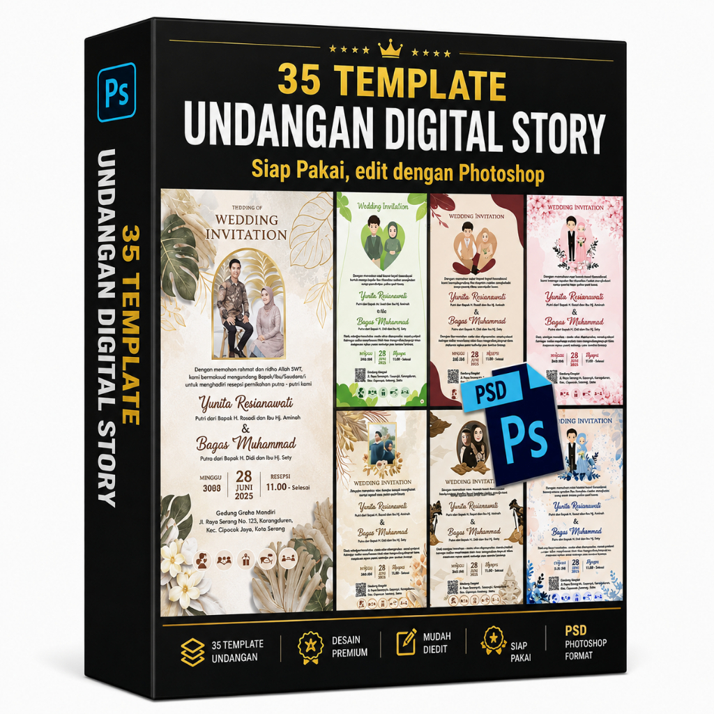 35 Template Undangan Digital Wedding Rustic PSD Photoshop Kekinian Premuim