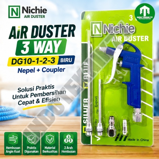 Air Duster Angin 3WAY DG10 BIRU NICHIE NEPEL-COUPLER / Alat Semprotan Semprot Pistol Tembakan Angin 