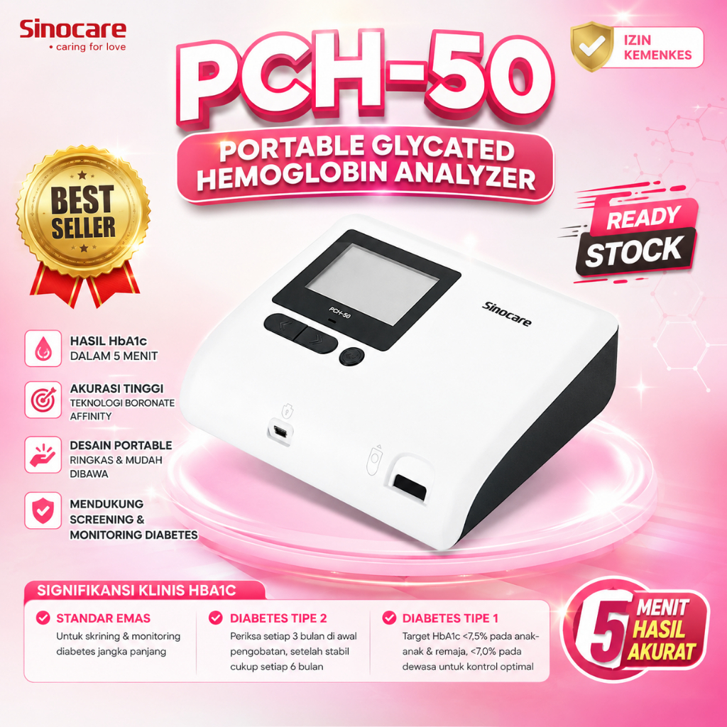 Alat Cek HbA1c Sinocare PCH 50 Portable Analyzer Analisis HbA1c Hasil 5 Menit Akurat Praktis
