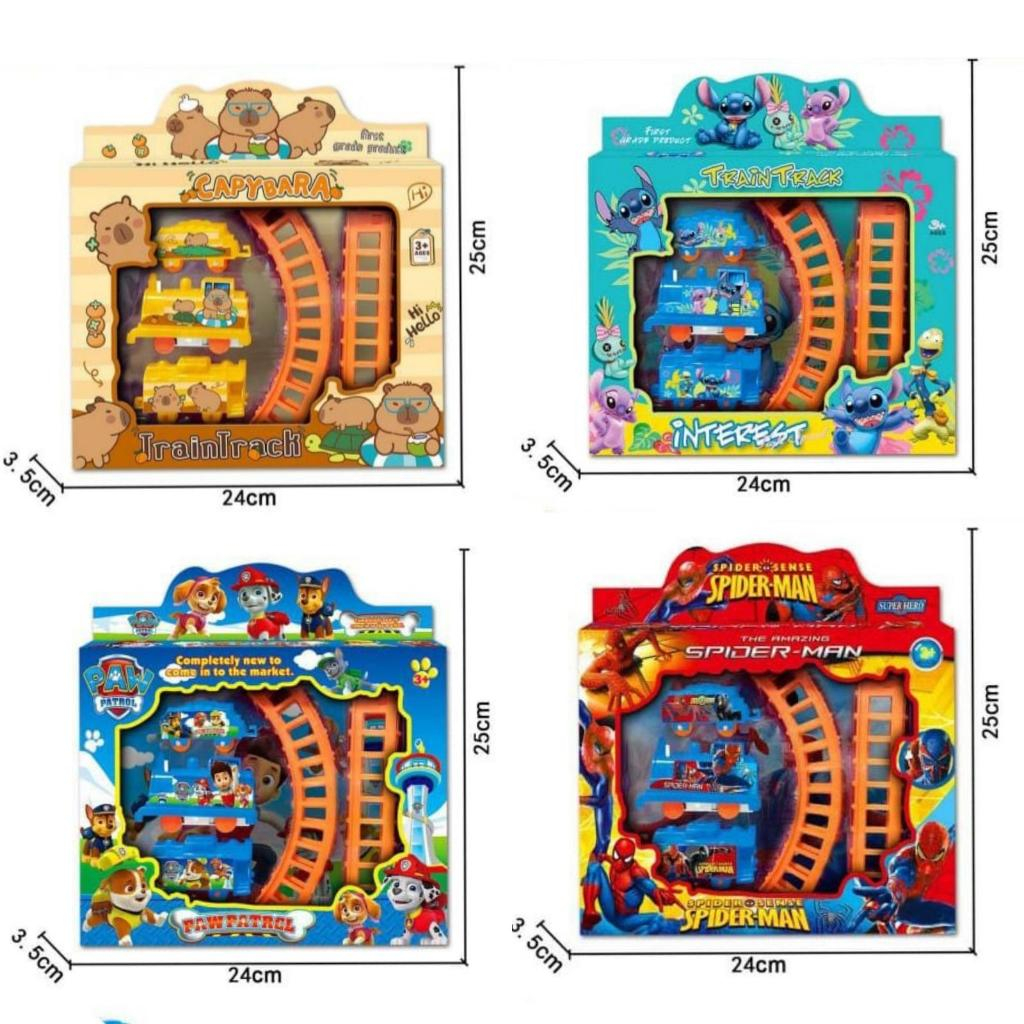 [ BISA COD ] TRAIN TRACK SET (Labubu Spiderman P4w Patrol Stitch Kuromi R0b0car Poli Transportation 