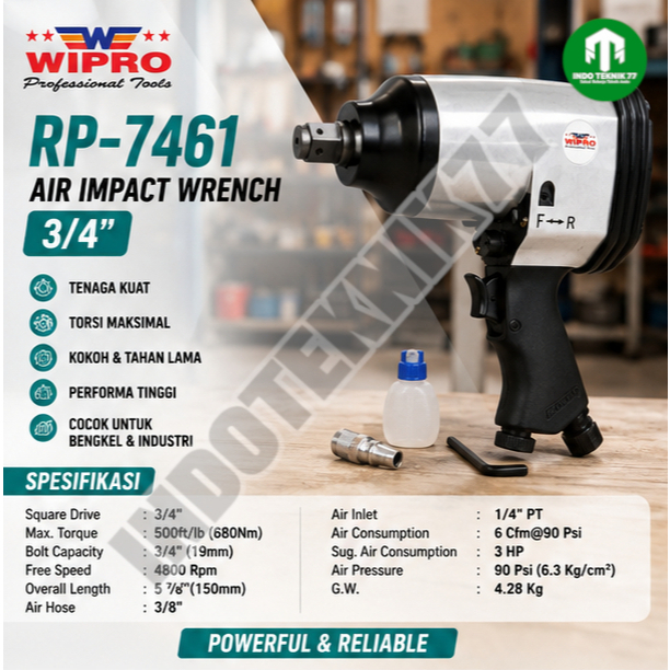 Air Impact Wrench 3/4" TWIN HAMMER Mobil WIPRO RP-7461 / Alat Buka Pasang Baut Impact Wrench ANGIN 3