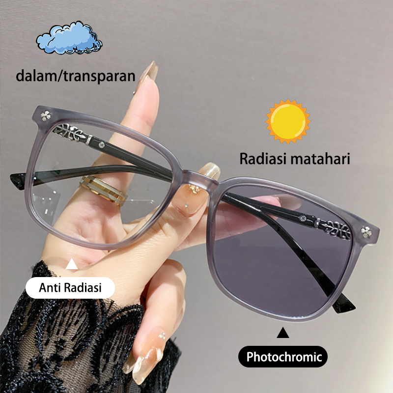 Kacamata Photochromic Anti Radiasi Wanita Hiasan Perbatasan Komputer  Hitam Pria