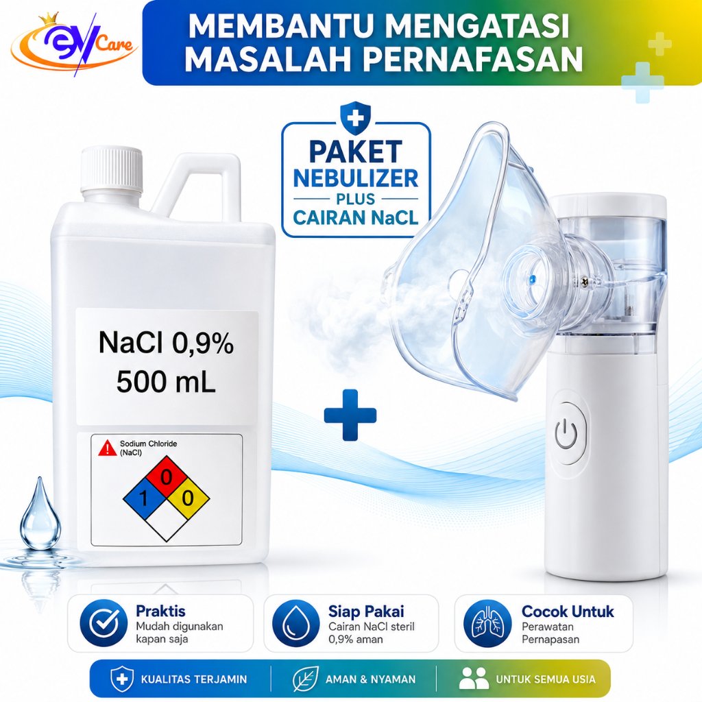 TaffOmicron Alat Terapi Pernapasan Mesh Nebulizer Portable Inhaler JSL-W303 plus  Larutan NaCl 0,9% 