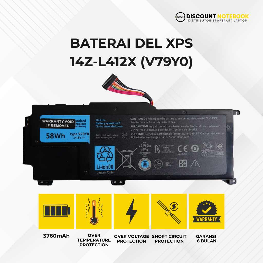 BATERAI BATRE BATTERY LAPTOP DL XPS 14-L412x, Ultrabook 14-L421x (4RXFK) (8 CELL)