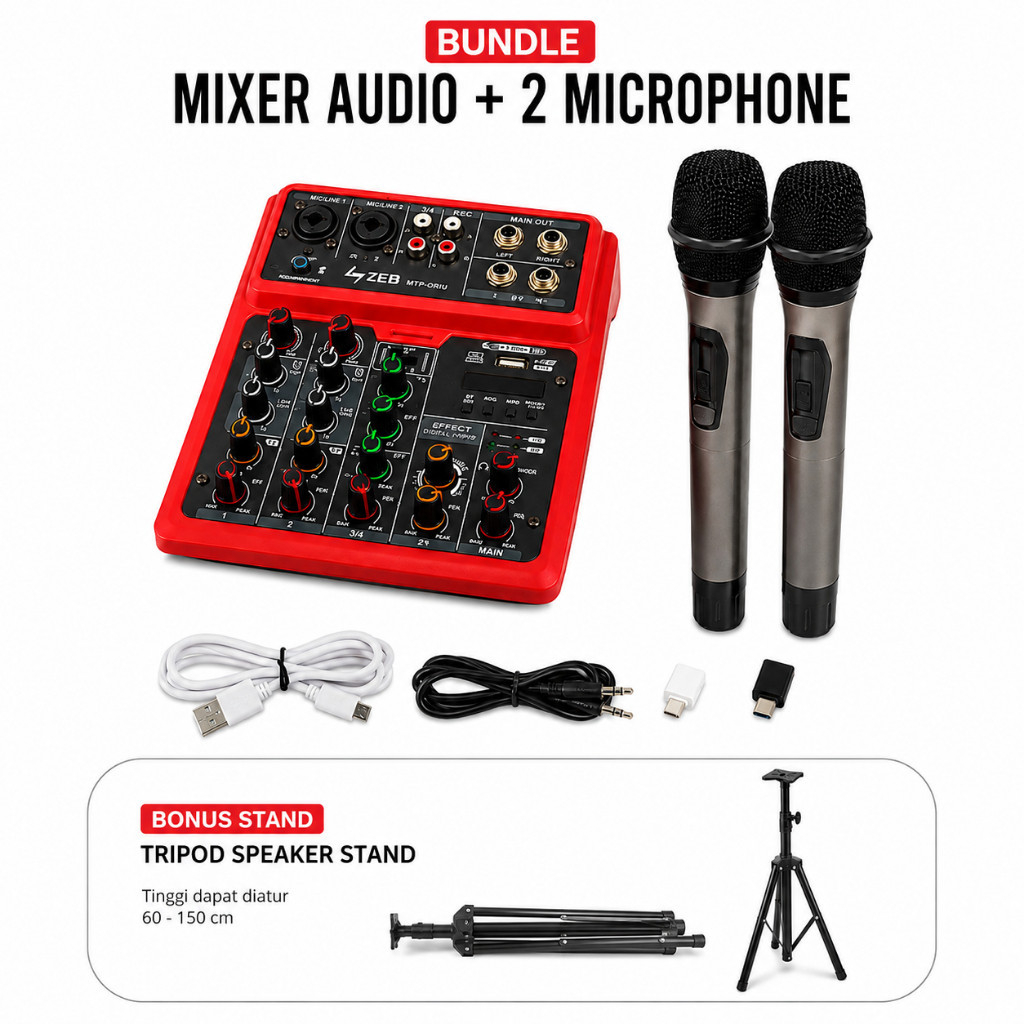 Mixer Audio 6 Channel Console Karaoke With Wireless Microphone Mic Set