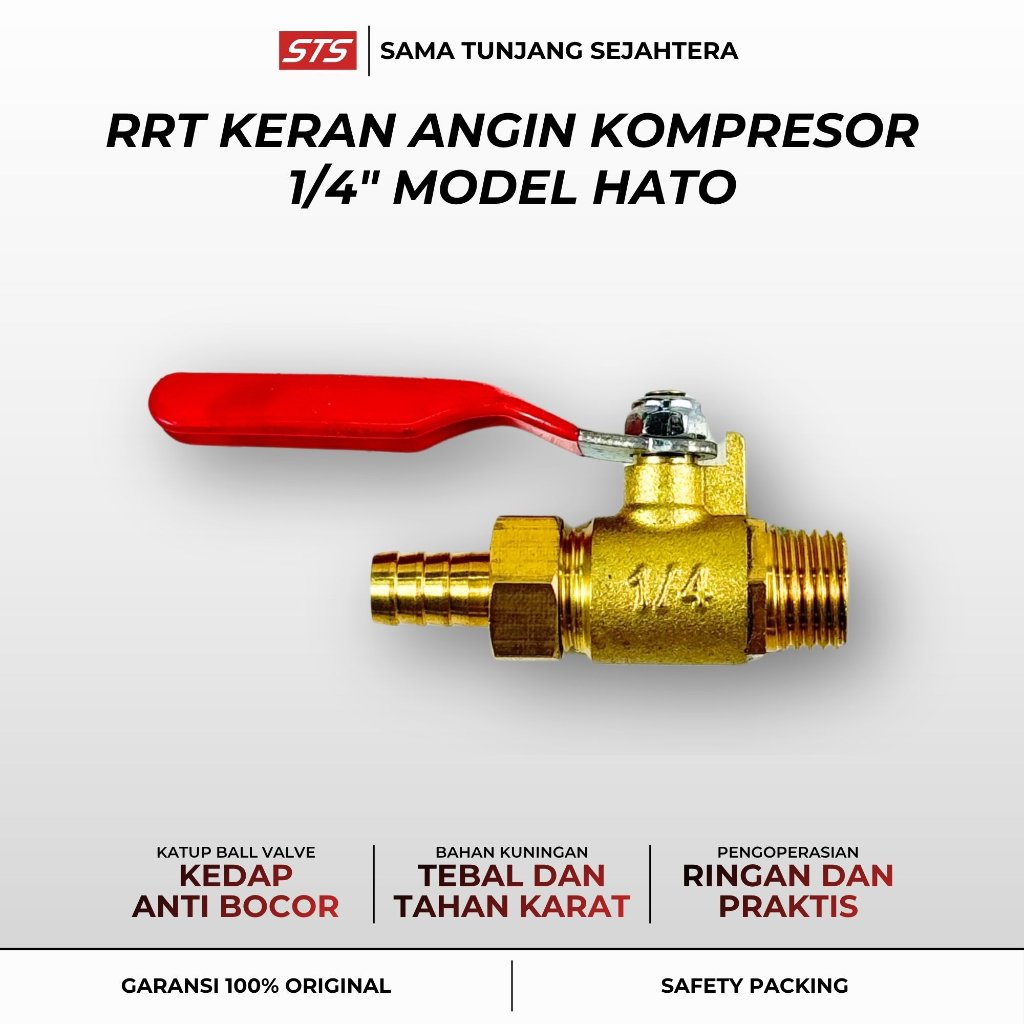 Keran Angin Kompresor 1/4" Inch RRT Model Hato - Mini Ball Valve Kuningan Selang Hose Nipple Heavy D