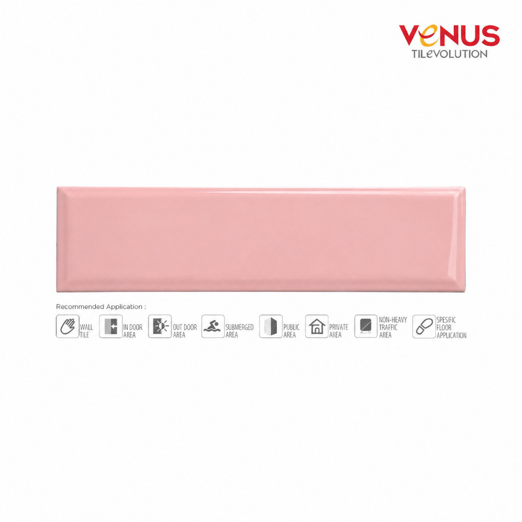 Venus Tiles Takko Pillow Pink Keramik Subway / Bevel 75x150 mm Ubin Dinding Lantai