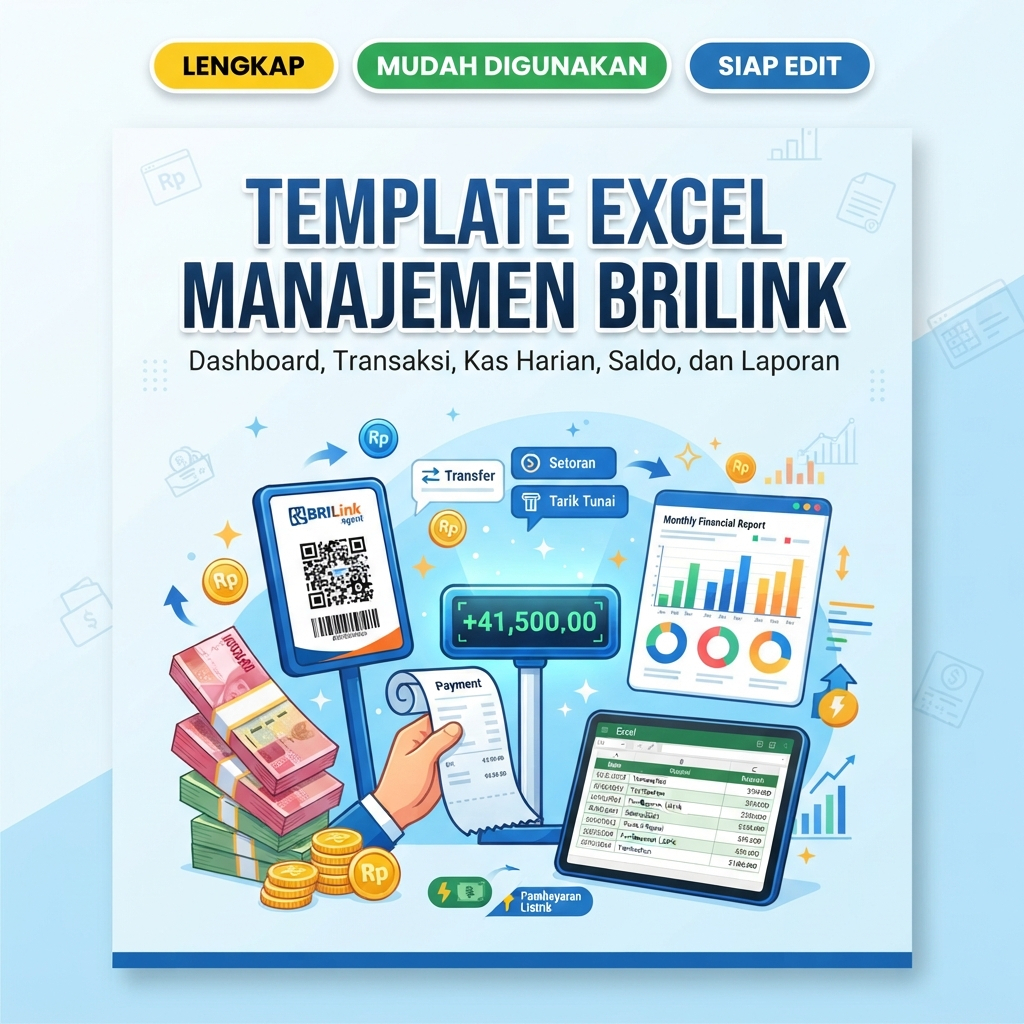 Template Excel Agen BRILink | Dashboard, Transaksi, Kas, Saldo & Laporan