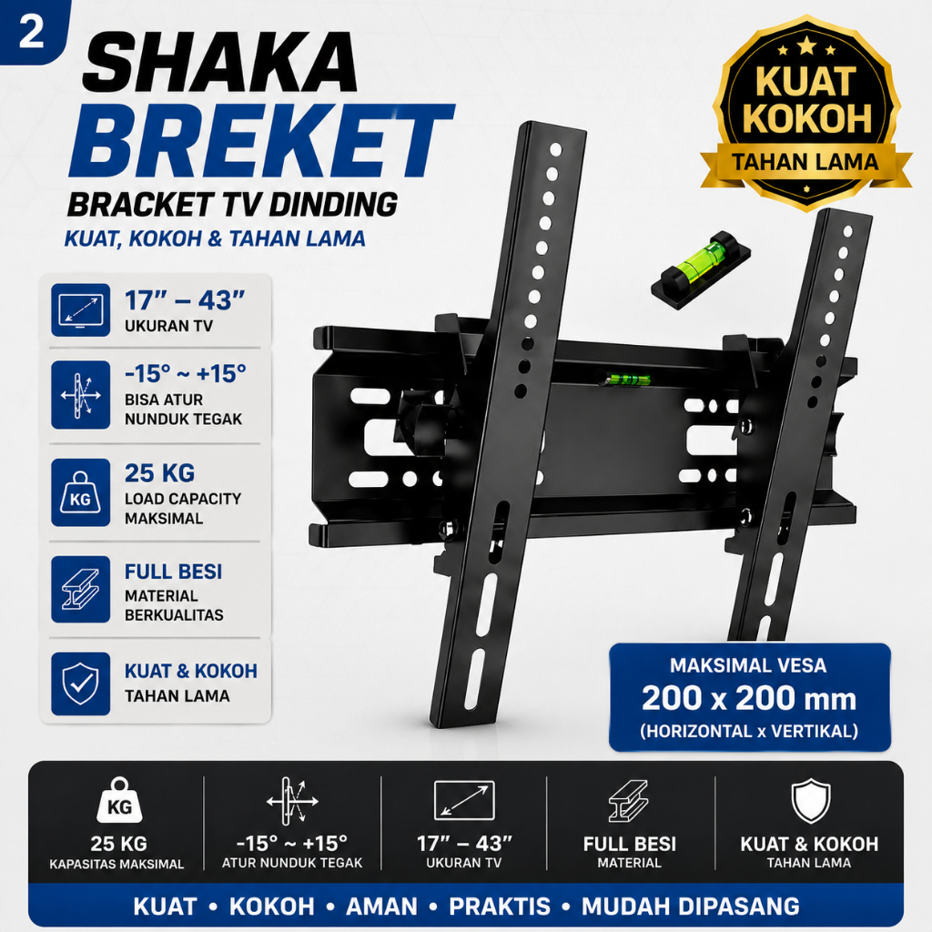 Bracket TV TCL 14–43 Inch Wall Mount TV LED/LCD Full Besi Kuat + Waterpass