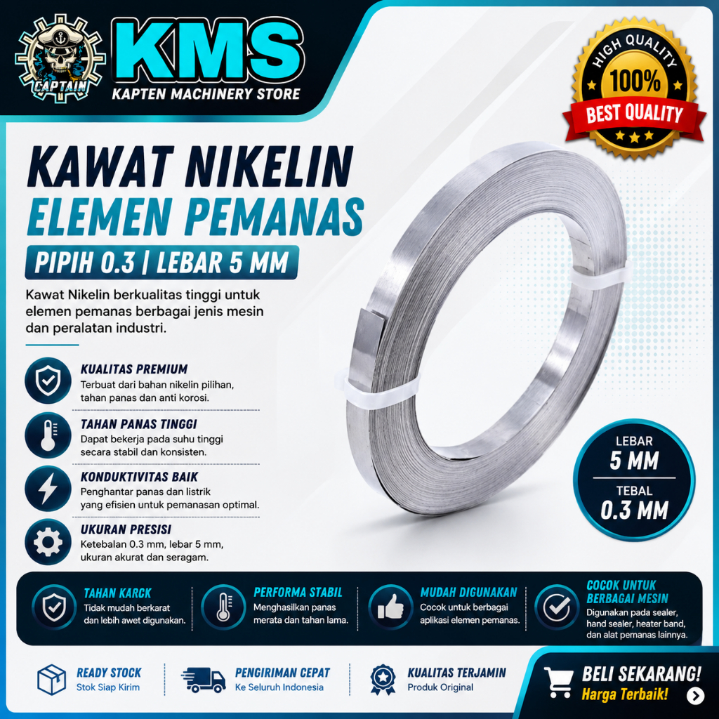 KAWAT NIKELIN ELEMEN PEMANAS PIPIH 0.3 lebar 5 mm