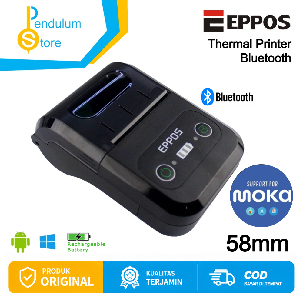 Mini Thermal Printer Bluetooth EPPOS EPX588 58mm RPP02 RPP02N Portable Rechargeable Battery Garansi 