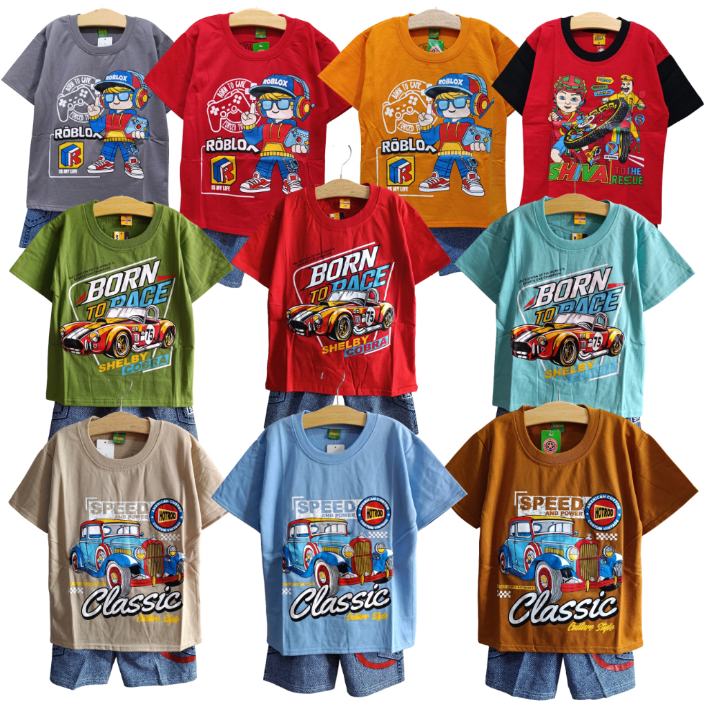 Setelan Kaos Anak Laki-laki 5-8 Th Printing Distro Motif Roblox Shiva Katun Sablon DTF Motif Kartun