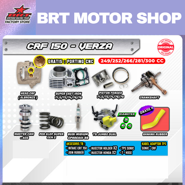 PAKET TRABAS GORILA SUPER 5 & 6 BRT CRF 150 - VERZA Paket Bore Up 249 / 252 / 266 / 281 / 300 CC