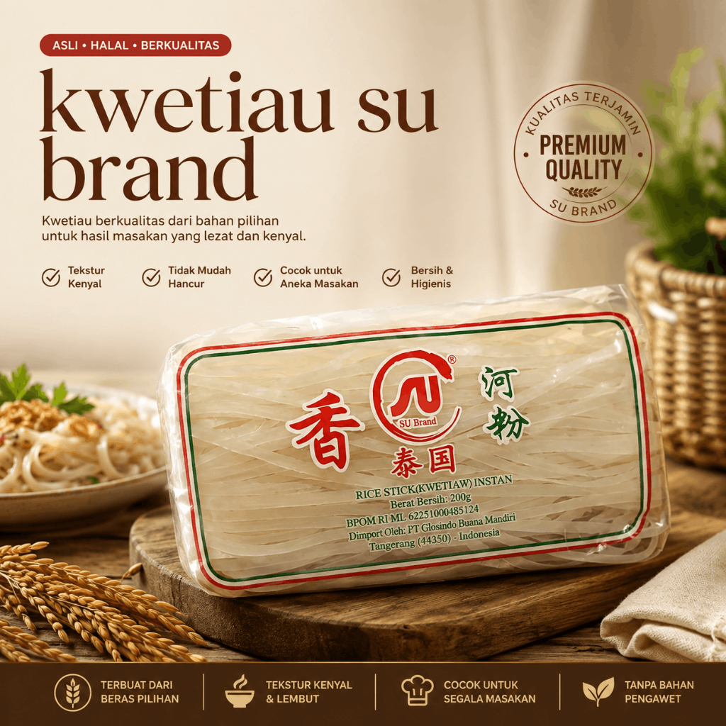 SU Brand Kwetiau Kering / Kwetiau Kering Instan / SU Brand Kwetiaw 220gr