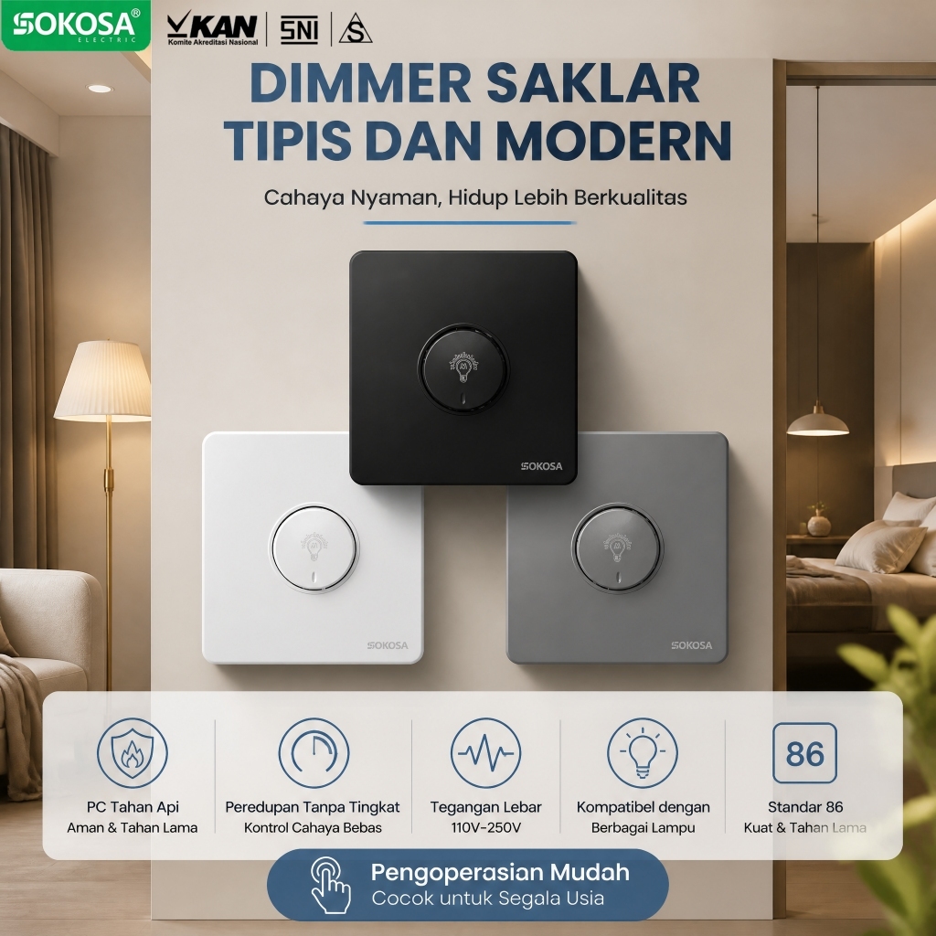 Saklar Dimmer Lampu 220V Tahan Api Aman Dimmer Lampu/ Switch Peredup Cahaya Lampu/ 220v