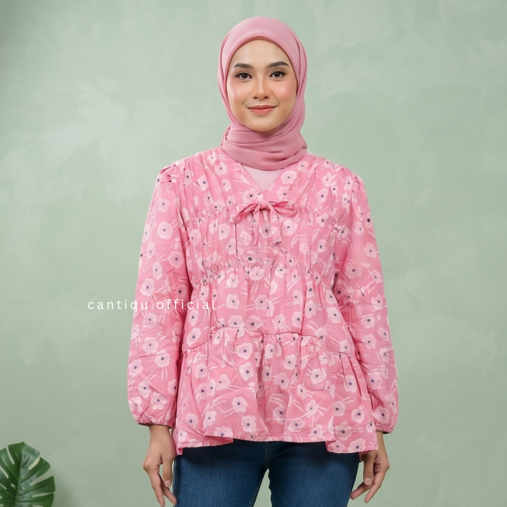 Cantiqu Blouse Rayon Motif Kerut Dada Mireya Lengan Panjang