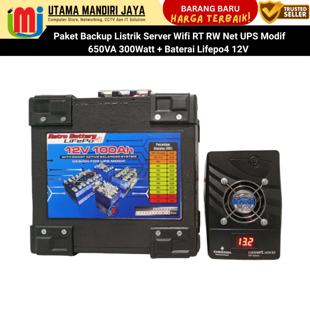 Paket Backup Listrik Server Wifi RT RW Net UPS Modif 650VA 300Watt + Baterai Lifepo4 12V